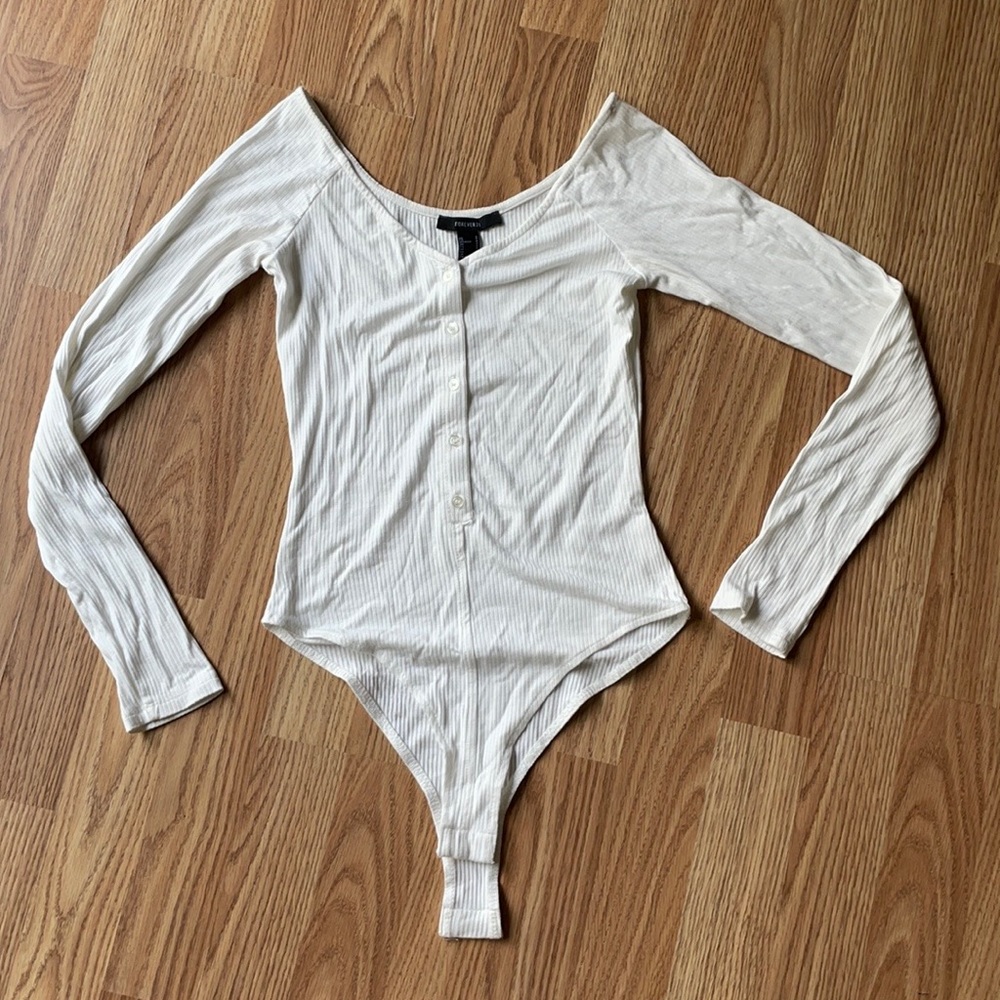 White Long Sleeve Button Down Bodysuit 🤍